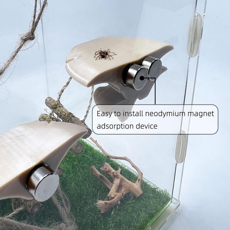 Daerky Jumping Spider Mushroom Shelf, Magnetically Concealed Jumping Spider Habitat,Serves As Enclosure Decorate Accessories for Spider Climbing Feeding and Platforms (Simulated wood) - Image 2